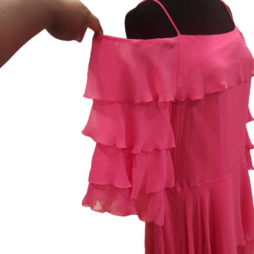 Alice + Olivia Lexis Fuchsia Silk Tiered Ruffle Dress Size 12 - Picture 6 of 10